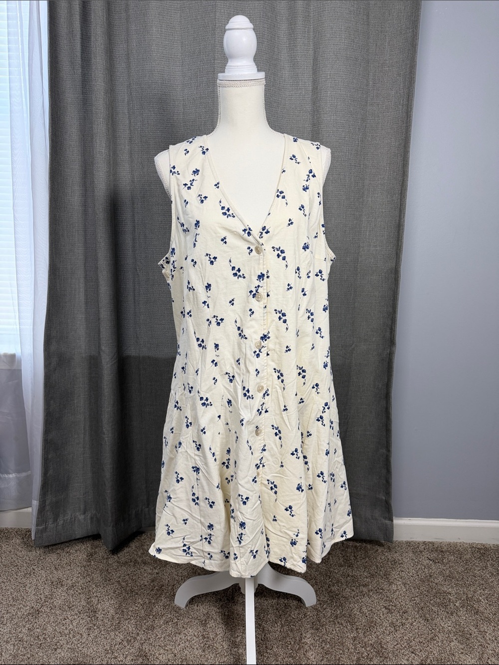 Universal Thread Cream Dress with Blue Floral Print